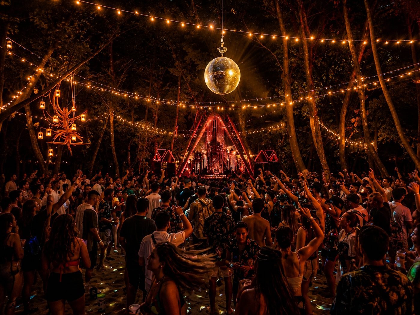 The dancefloor under the string lights